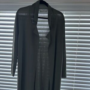 Eileen Fisher Olive Green Open-Front Long Cardigan Jacket